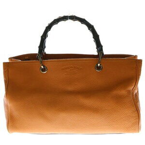 GUCCI Bamboo Bag Tote Handbag Shoulder Brown Orange Leather